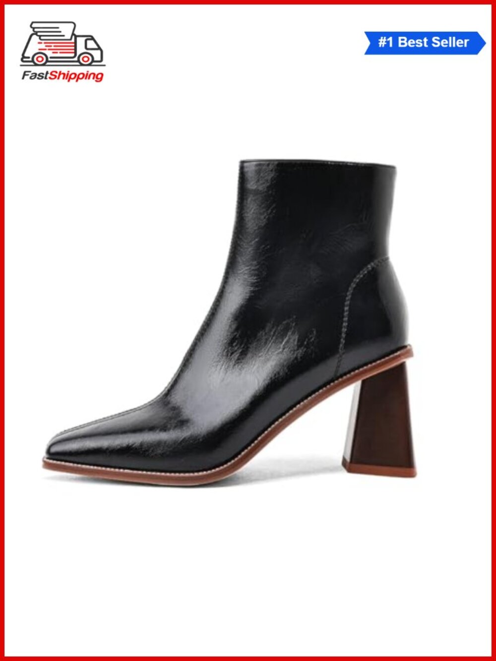 ✨ Pointed Toe Ankle Booties Faux Leather Chunky Mid Heel Side Zipper Fall